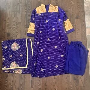 Elegant Blue and Gold Traditional Outfit